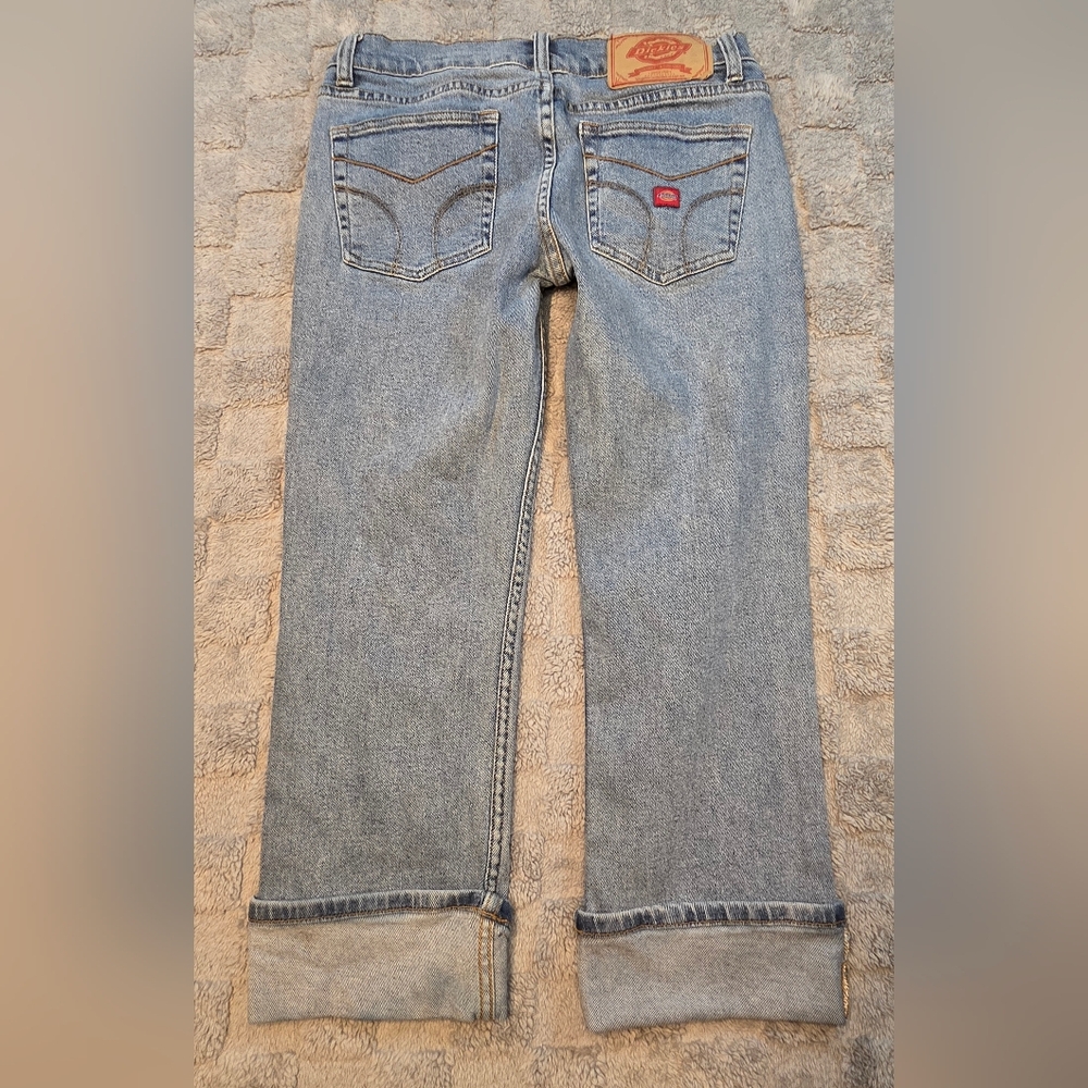 Dickies Cropped Jeans Womens 7 Blue Denim Cotton Med. Wash Denim Cuffed Hem - Picture 2 of 13